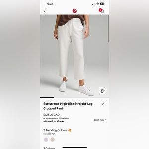 Lululemon Softstreme High-Rise Straight Leg Cropped Size 10